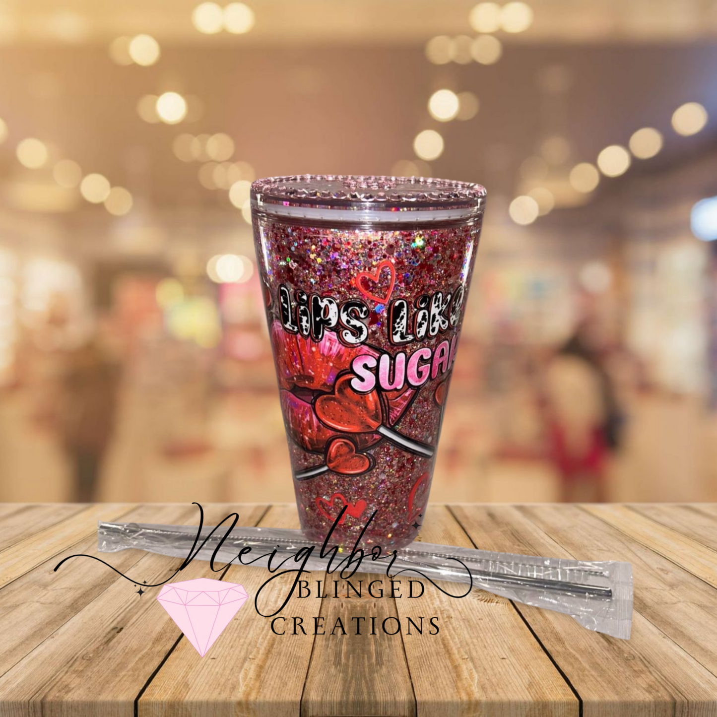 20oz Actlyic Snowglobe Cup Valentine’s Lips