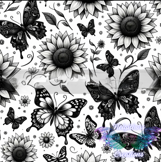 White N Black Butterflies N Sunflowers Boutique Vinyl