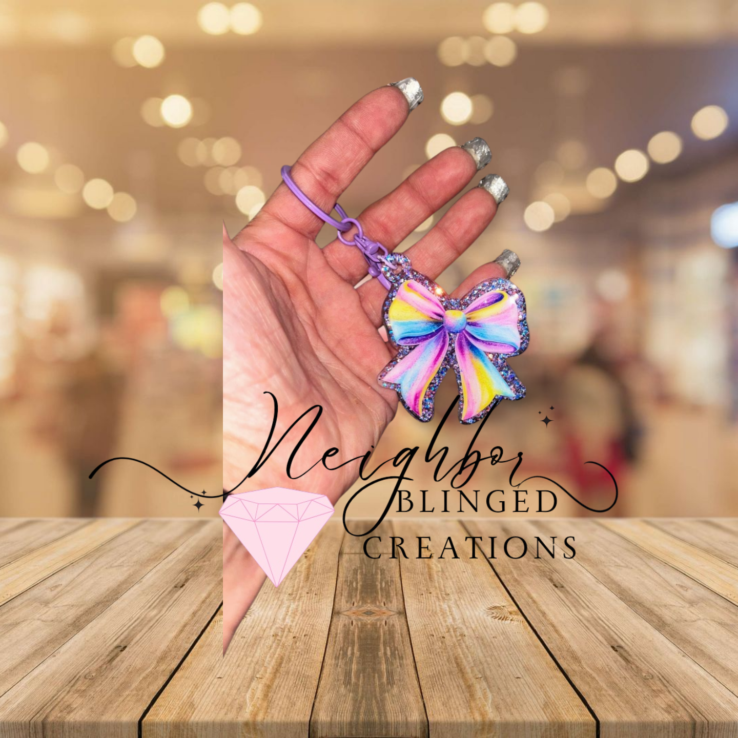 Handmade Acrylic Rainbow Boutique Bow Keychain