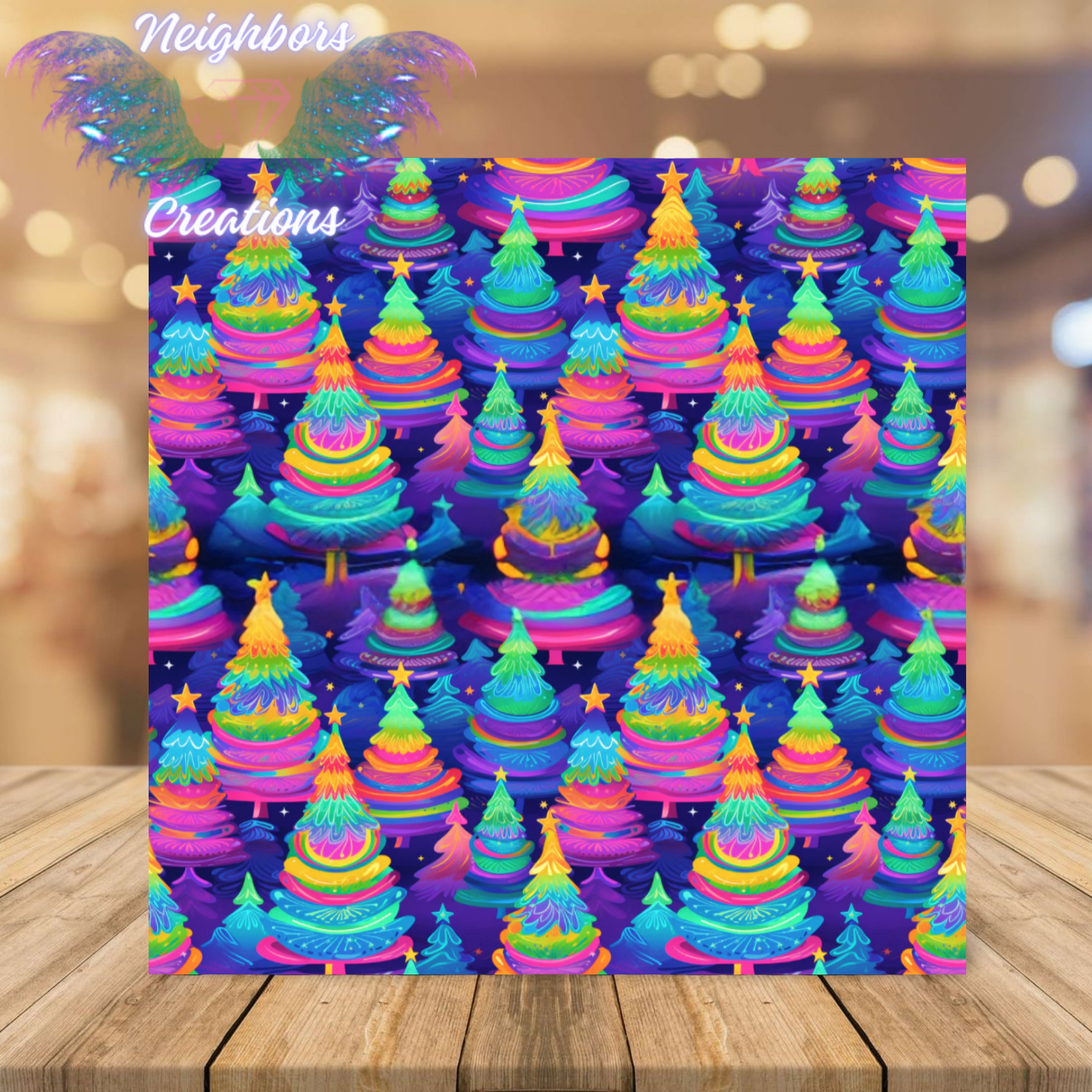 Purple background Colorful Christmas Trees Boutique Vinyl