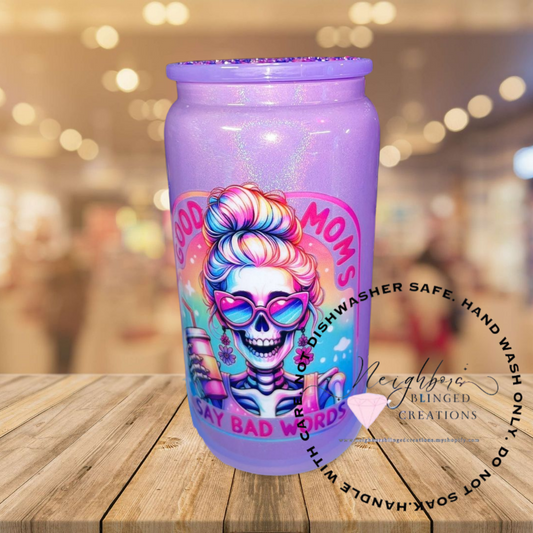 #7 - 16Oz Glossy Purple Class Cup With Bedazzled Lid
