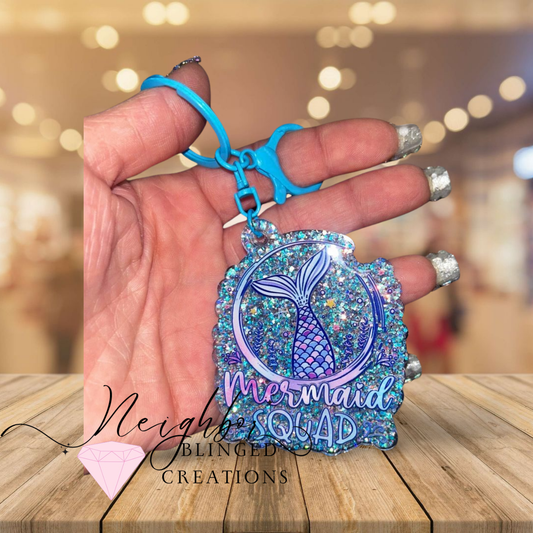 Handmade Acrylic Mermaid Squad With Mermaid Tail Keychain