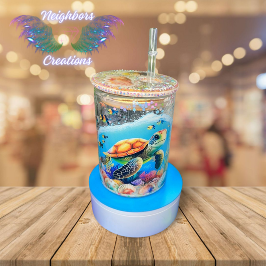 15 OZ Glass - Sea Turtle Glittered Snow-globe Mug