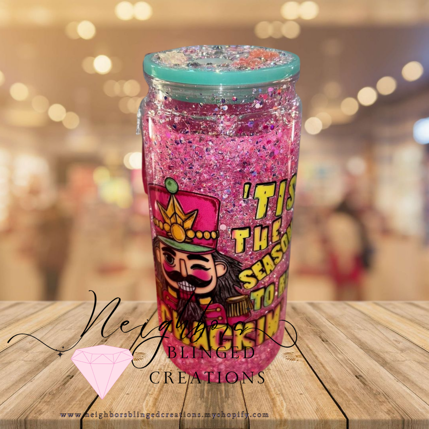 15oz Pink Christmas Nutcracker special edition with bubble, glitter and Custom lid