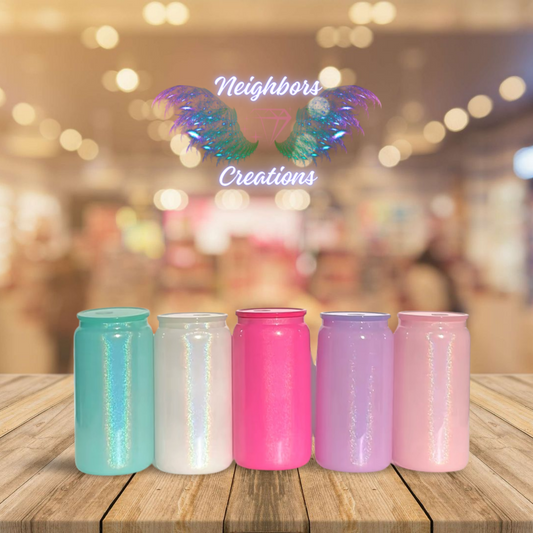 16 Oz Glass Glossy Colored Cup With Plastic Lid &Straw - ONLY HAVE THE DARK PINK & LIGHT PINK AVAILABLE - THIS IS FOR CUSTOM ORDERS ONLY