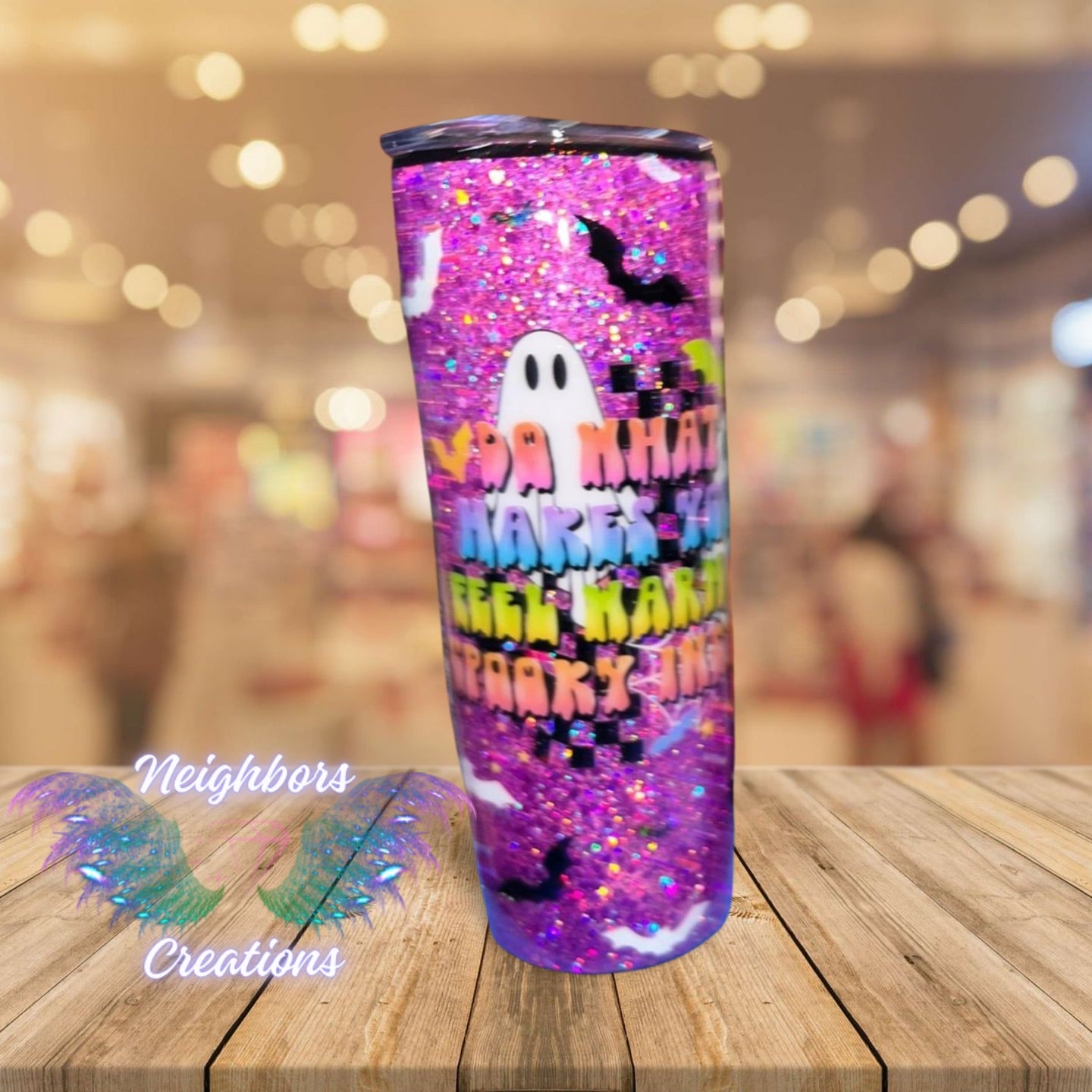20 OZ Full Pink Glittered Ghost Spooky N Cute Halloween Tumbler