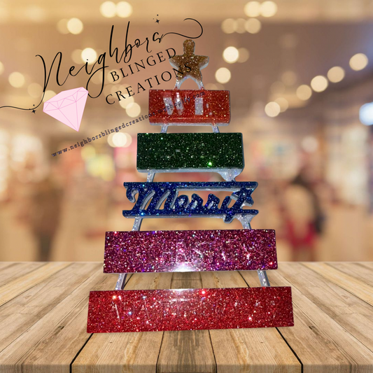 Six tiered custom handcrafted, epoxied Christmas and New Year’s sign