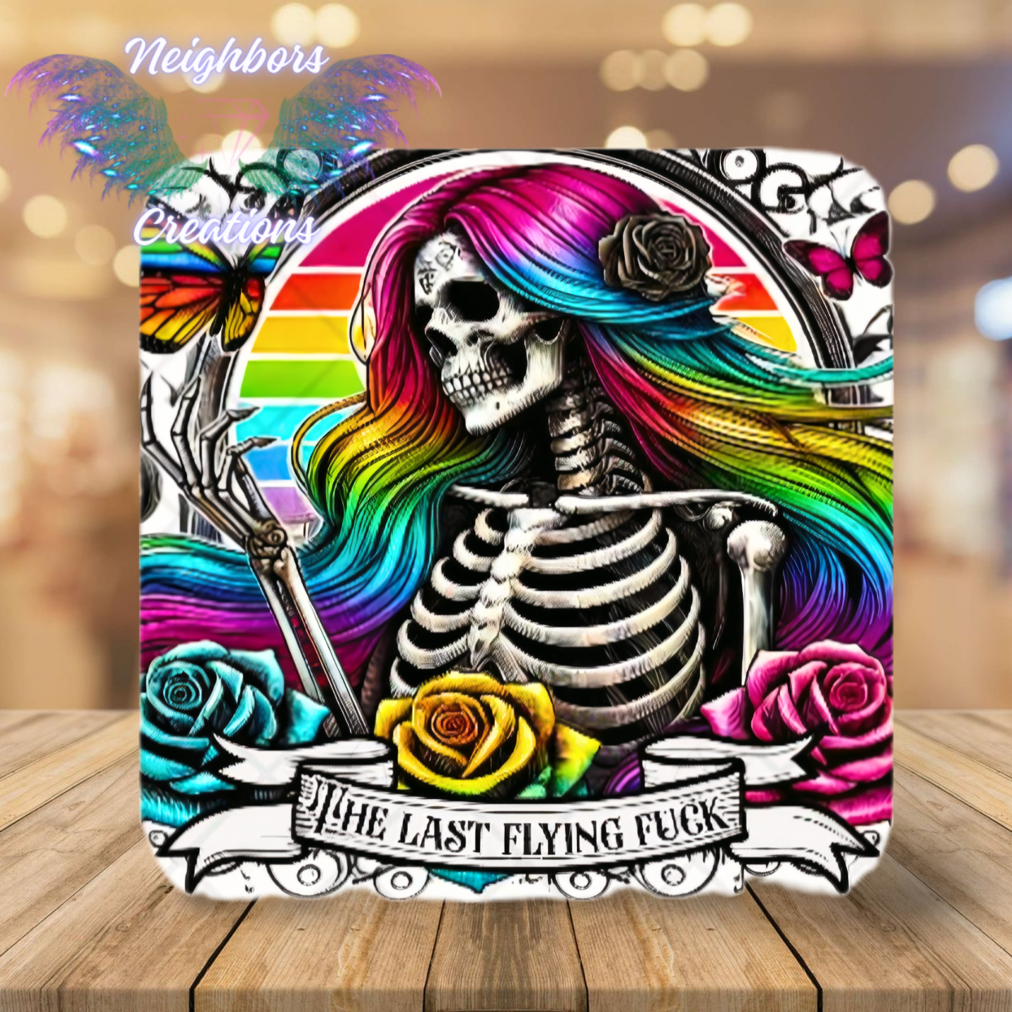 Skulls With Rainbow Hair - The Last Flying Fuck UVDTF Wrap