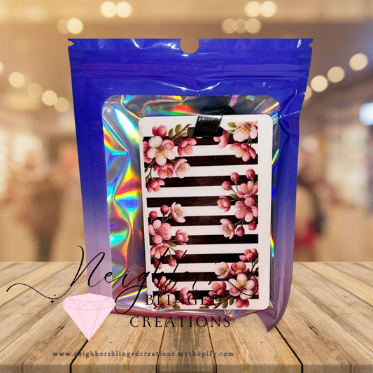 Luggage tag- pink flowers- blck lines