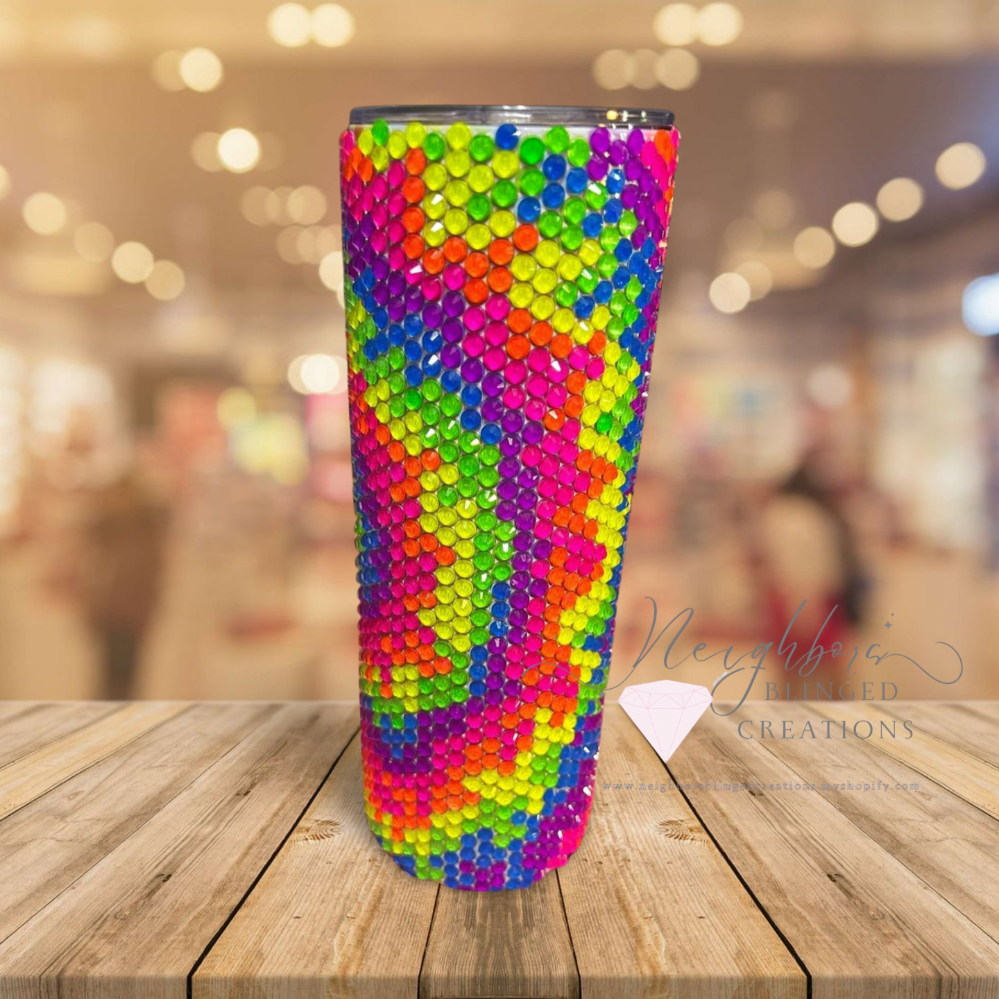 20oz Stainless Steel DBL Insulated Neon Tie-Die Rhinestoned Tumbler