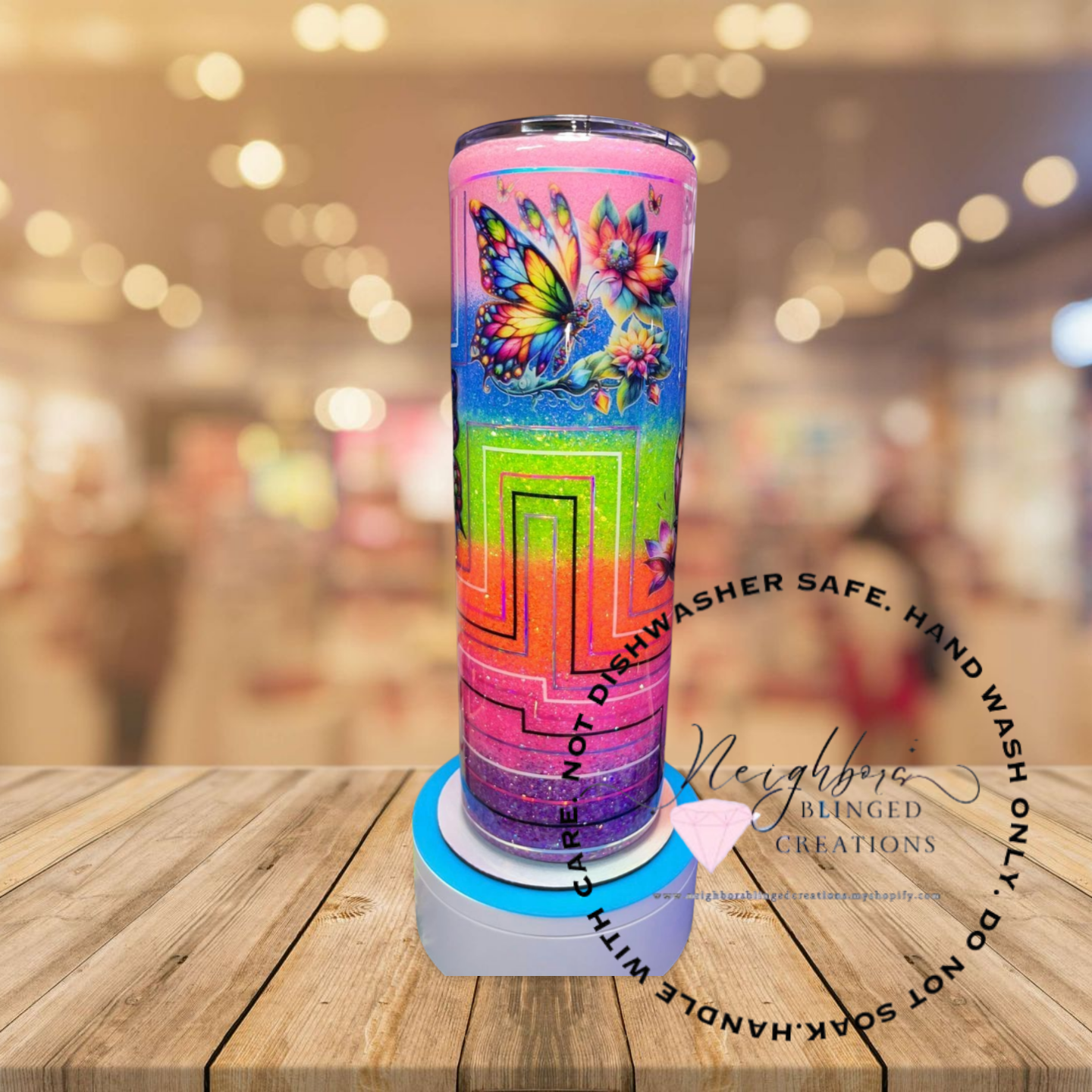 #9 - 30 ounce stainless steel double installed hog six colored ombre, butterfly, custom pin-strip, retro design