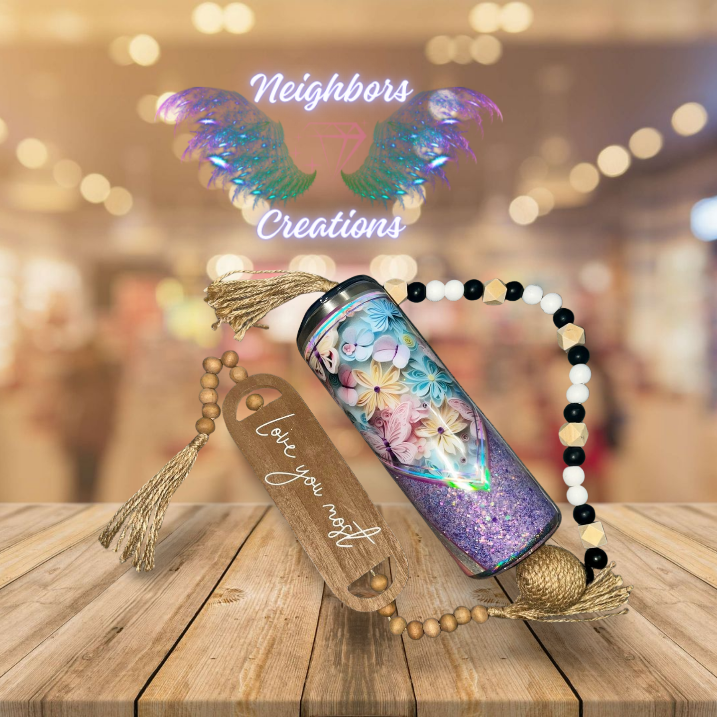 #23 - 20 0Z V SPLIT - Triangled Glittered Floral Tumbler