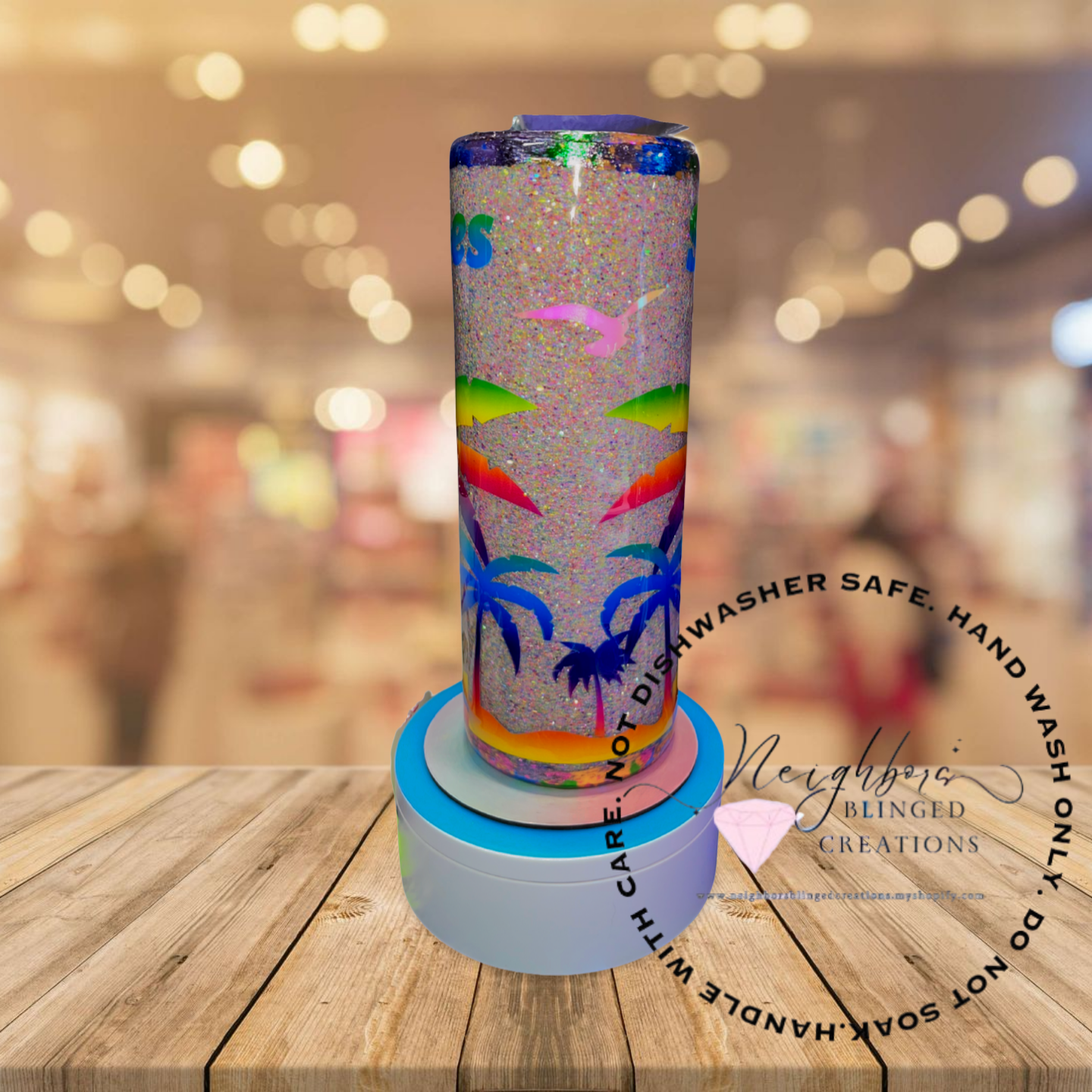 #5 - 20oz Full Neon Glittered Summer Vibes Sandy Beach themed Tumbler