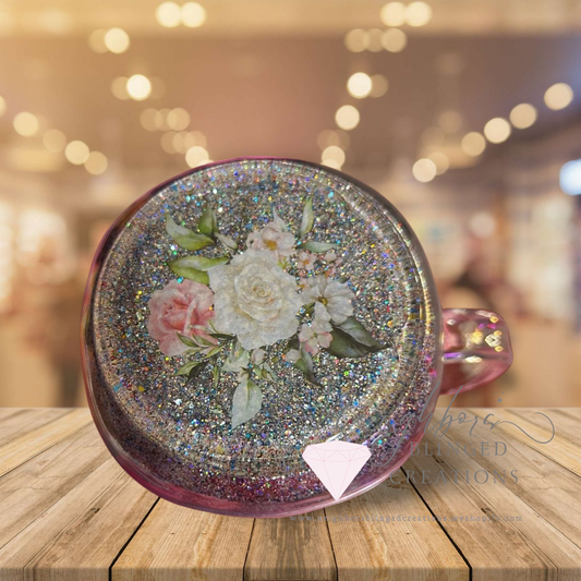 30Oz Acrylic Snow Globe Dry Full custom glitter Mug with matching lid & booty.