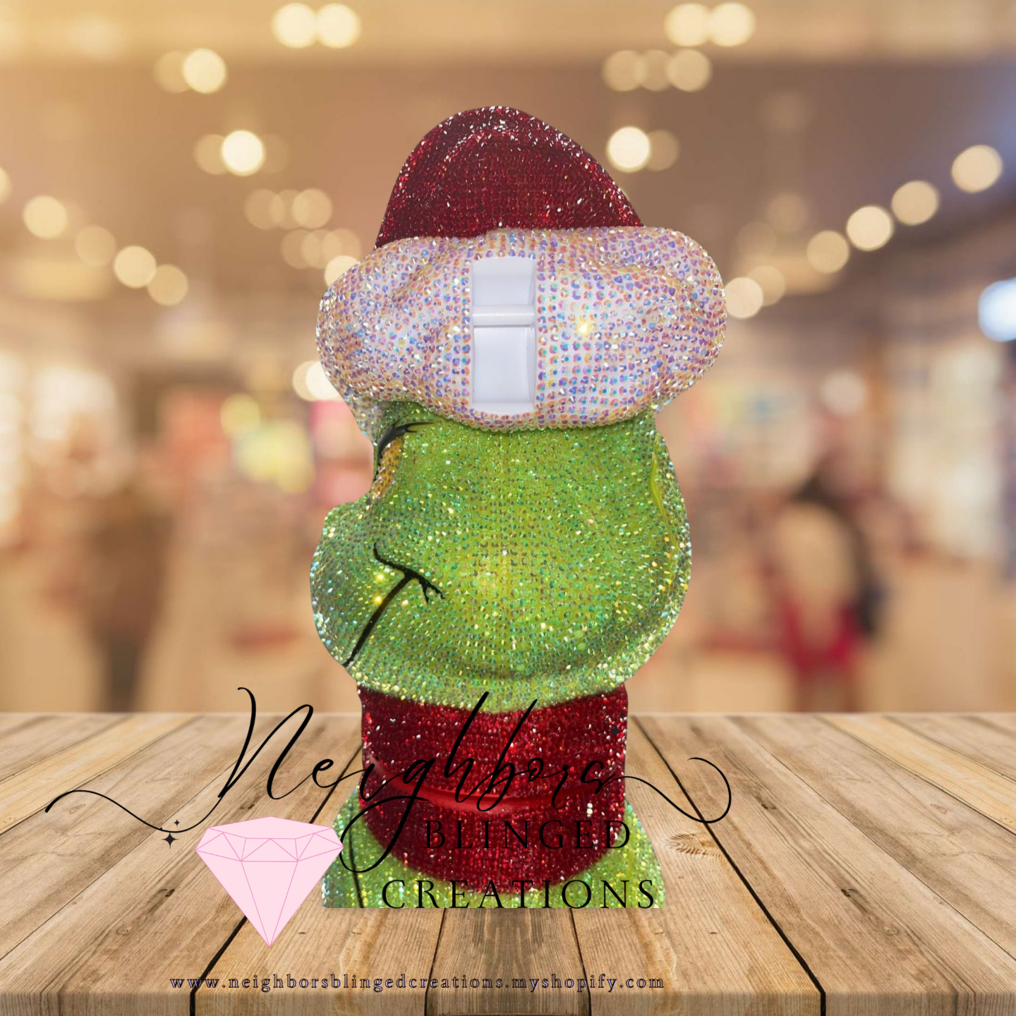 Hand bedazzled fully functional Grinch Sipper Cup