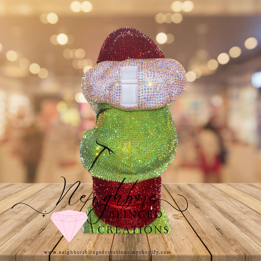Hand bedazzled fully functional Grinch Sipper Cup