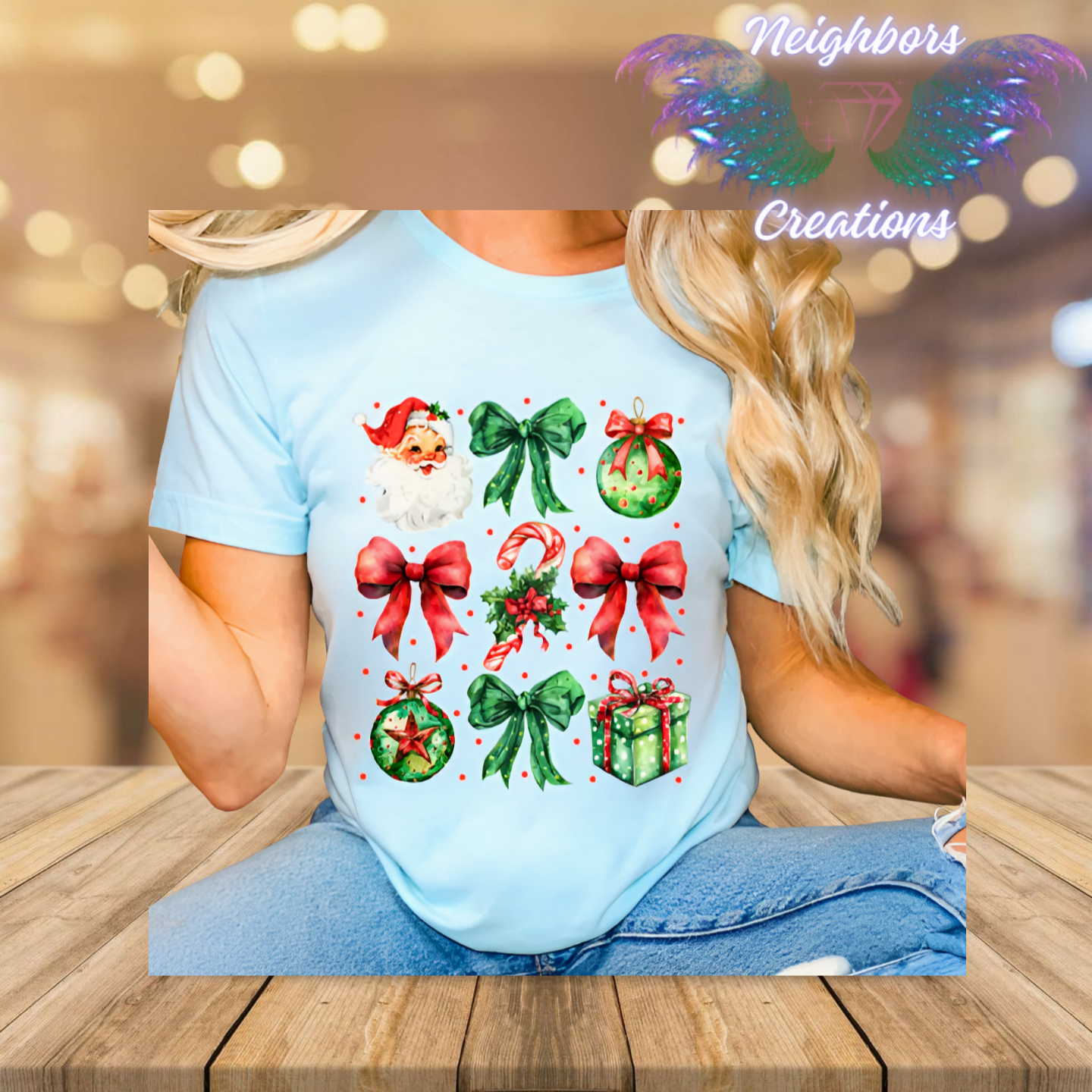 CUSTOM SHIRT -CHRISTMAS SANTA & GIFTS - PLEASE PICK SIZE