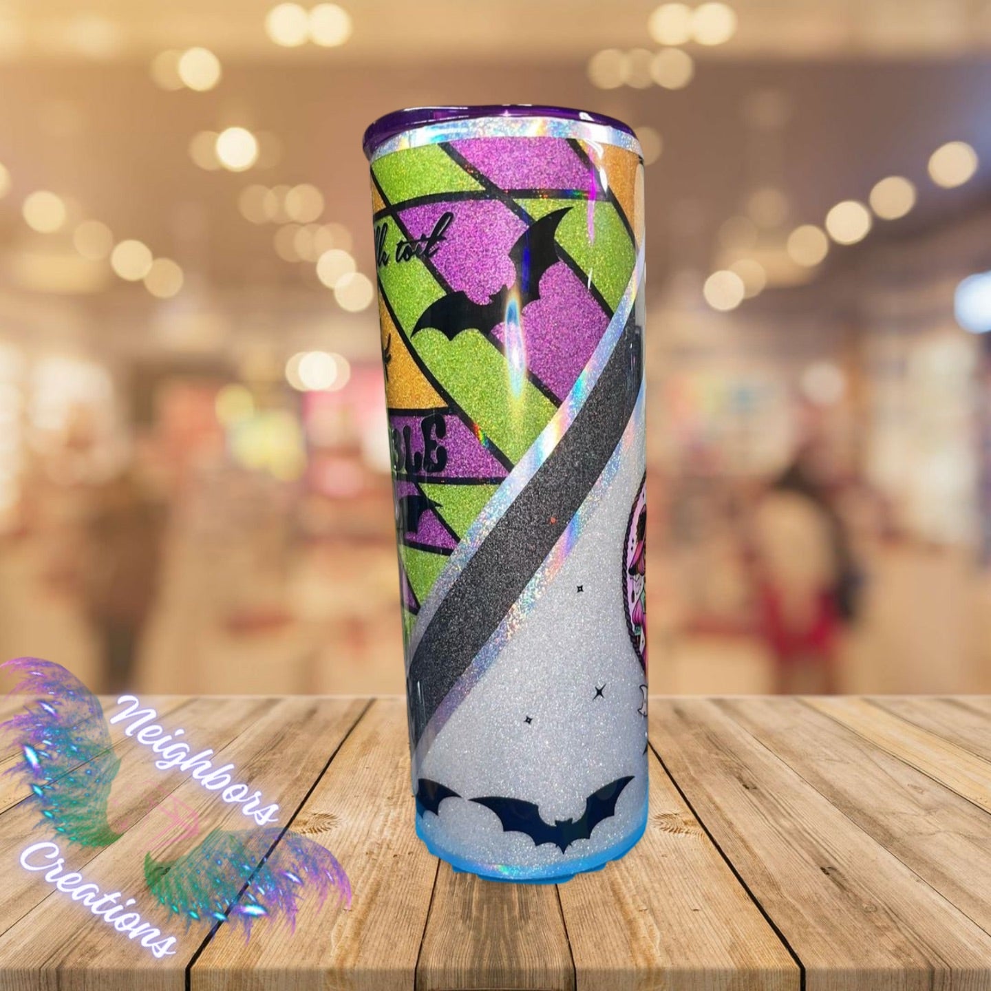 20 OZ Southwest V Split - Bubble of Trouble Ghouls Halloween Themed Glittered Tumbler With Custom Booty and Lid