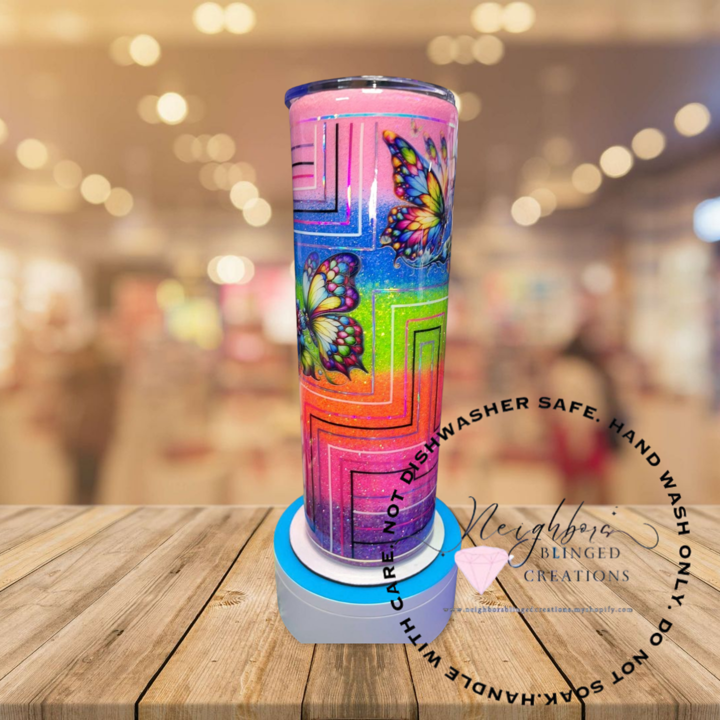 #9 - 30 ounce stainless steel double installed hog six colored ombre, butterfly, custom pin-strip, retro design
