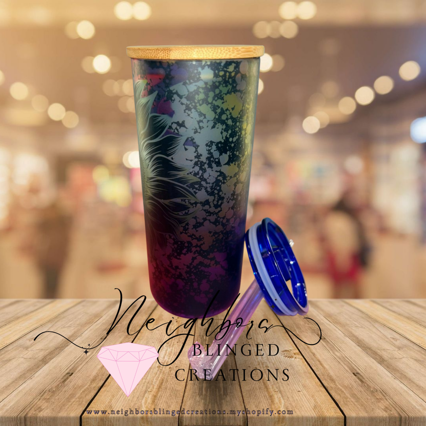20oz Glass sunflower paint stained cup
