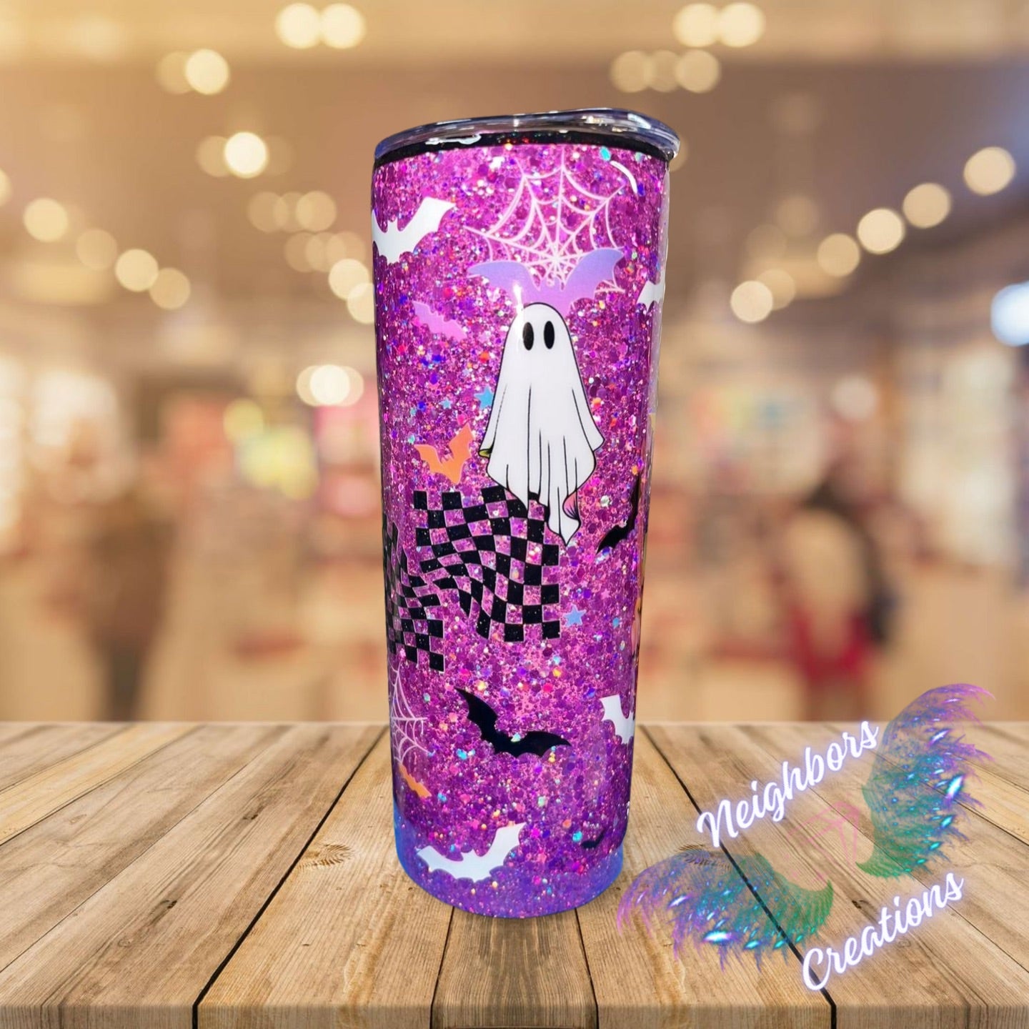 20 OZ Full Pink Glittered Ghost Spooky N Cute Halloween Tumbler