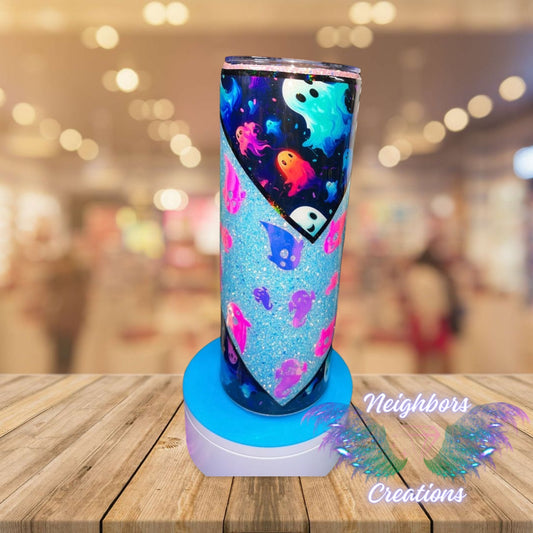 20 OZ Ghost Glittered V Split Glow N The Dark Tumbler