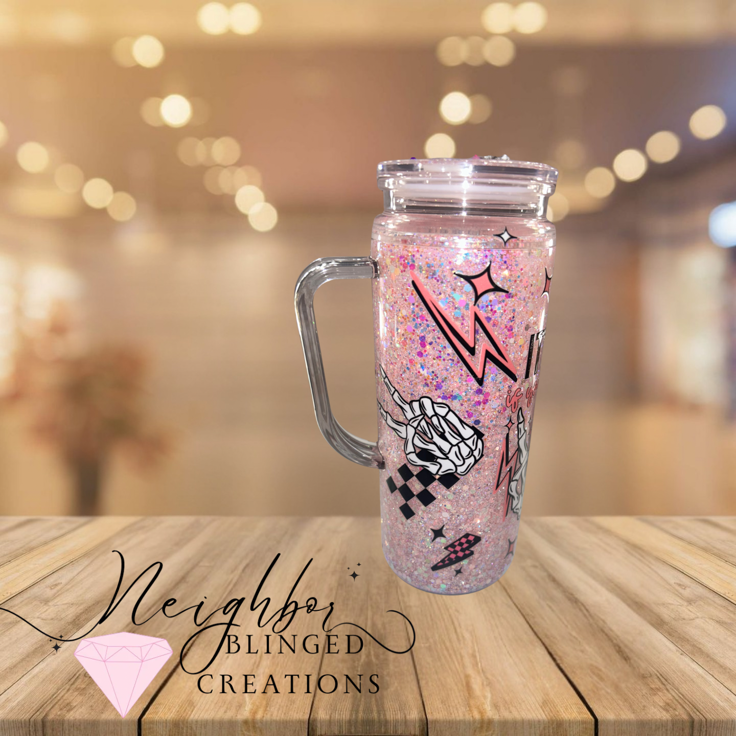 Handmade 20 ounce snow globe acrylic cup with custom mixed glitter- it’s OK if you don’t like me, I don’t like you either