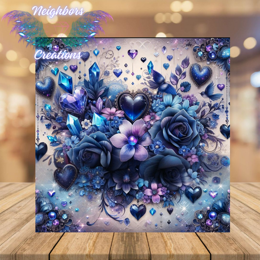 Blue N Purple Floral Designs W Butterflies