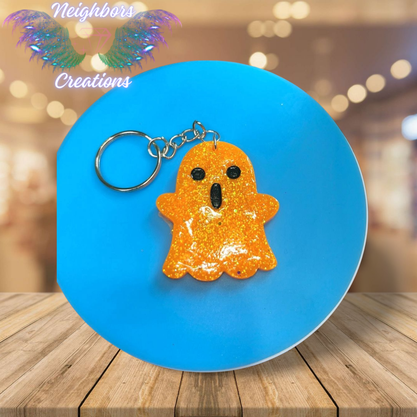 Cute N Spooky Orange Ghost Keychain