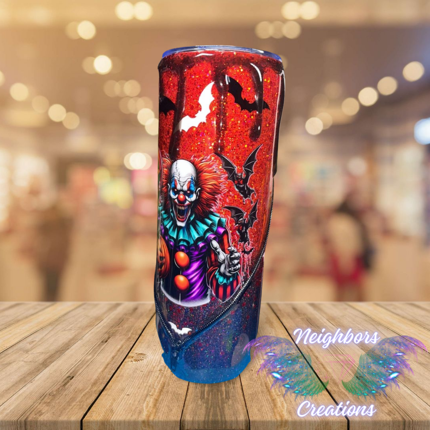 20 OZ DBL INS - Spooky Clown Glittered Ombre Zippered Tumbler