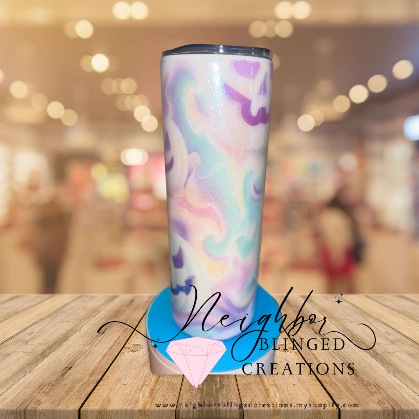 Handcrafted 20 ounce stainless steel holographic spooky swirl ghost Tumblr ￼