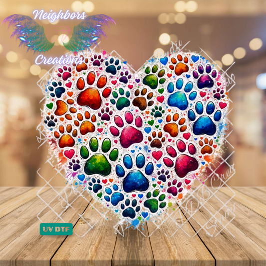 Heart Shaped Paw Prints UVDTF Decal