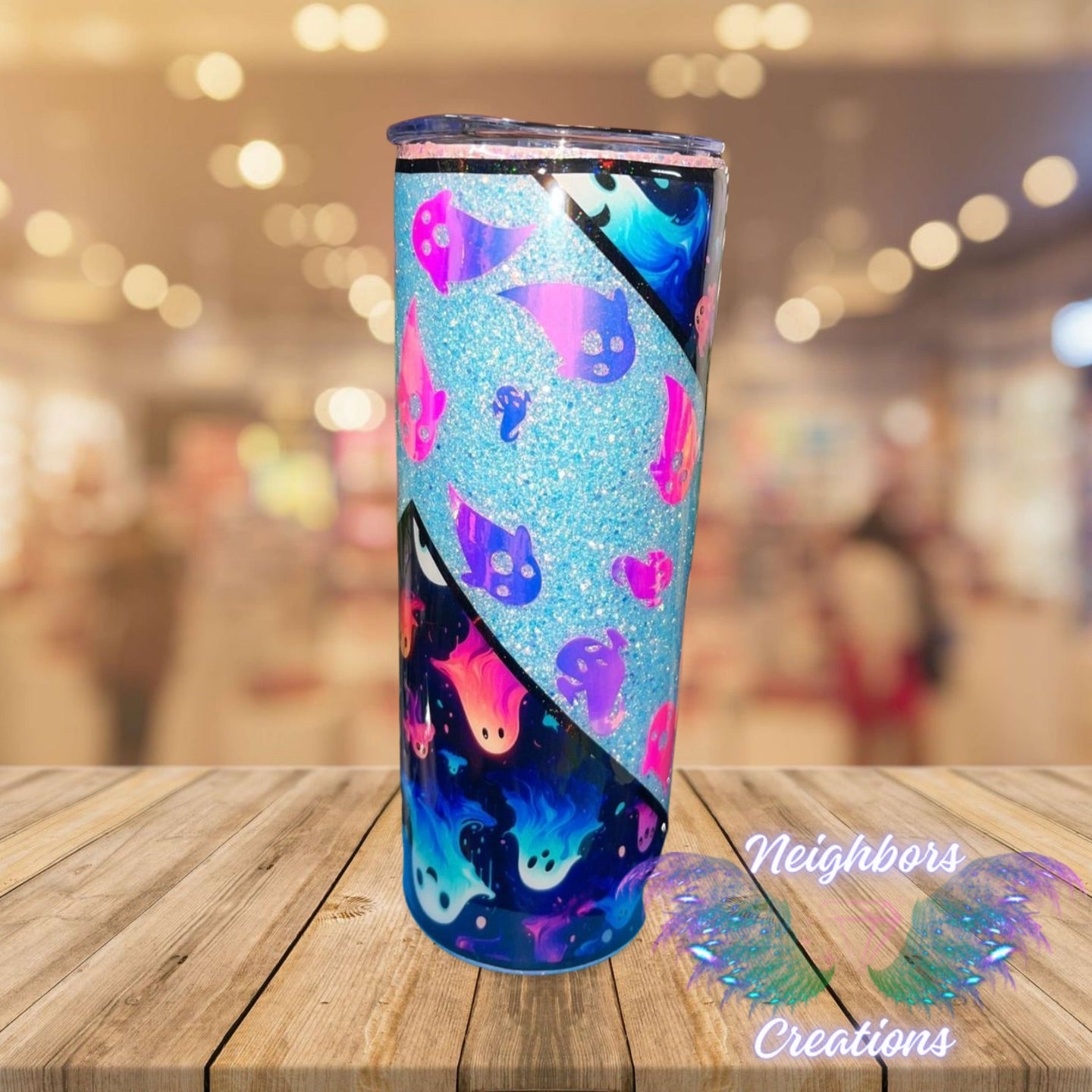 20 OZ Ghost Glittered V Split Glow N The Dark Tumbler