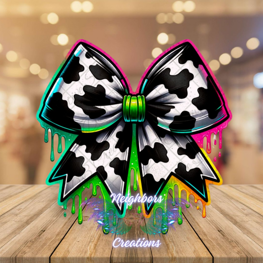 Cow Print Neon Drip Bow UVDTF Decal