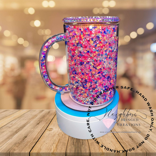 #4 - 16Oz Glass Snow-globe Mug With Rhinestones inside and in the handle