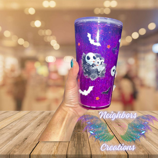 15 OZ Acrylic Snow Globe Halloween Themed Glow N D Dark Cup