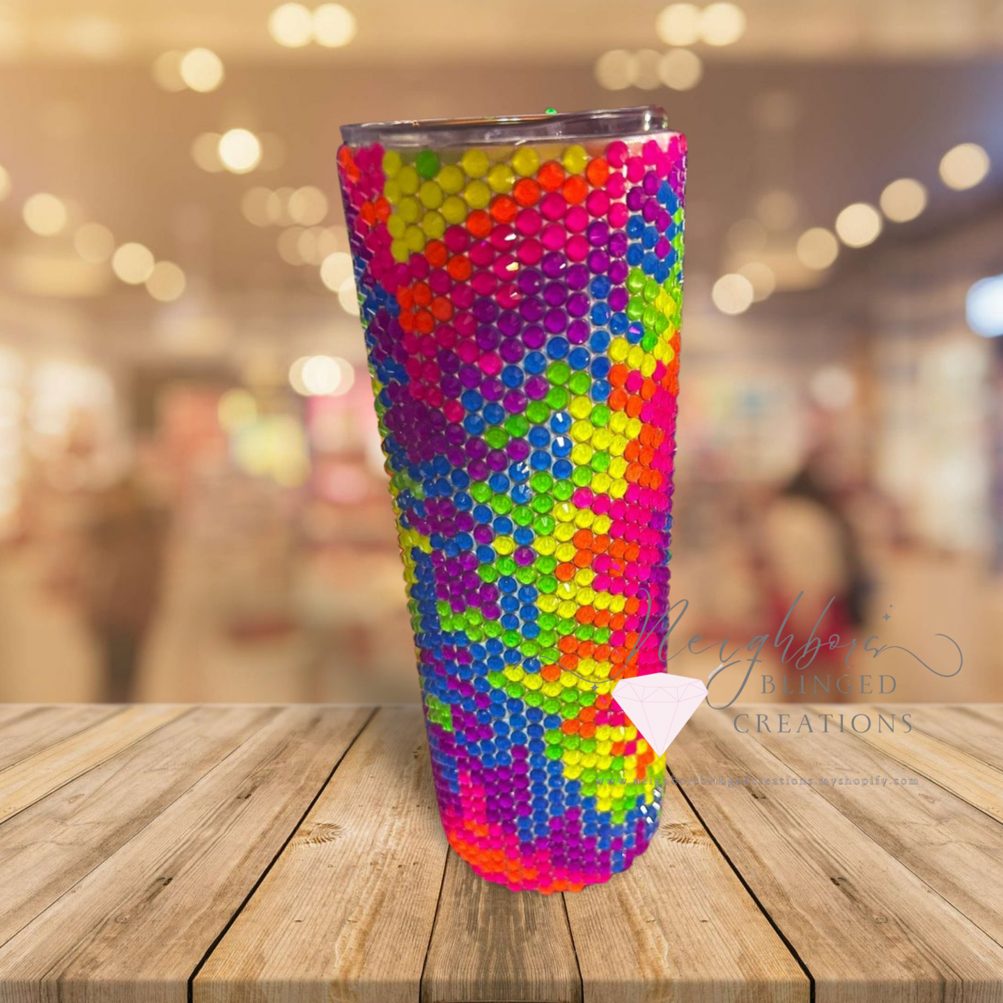 20oz Stainless Steel DBL Insulated Neon Tie-Die Rhinestoned Tumbler