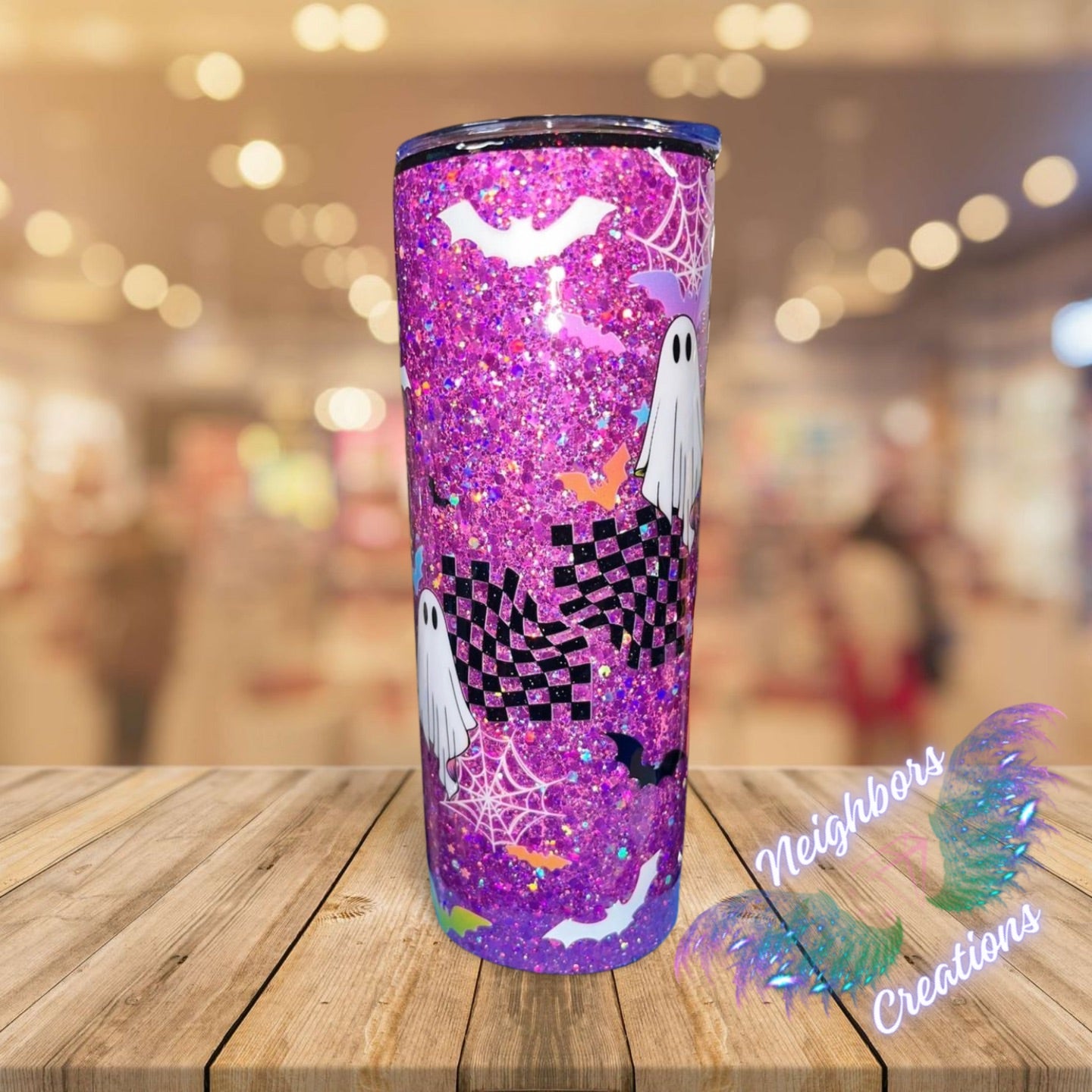 20 OZ Full Pink Glittered Ghost Spooky N Cute Halloween Tumbler