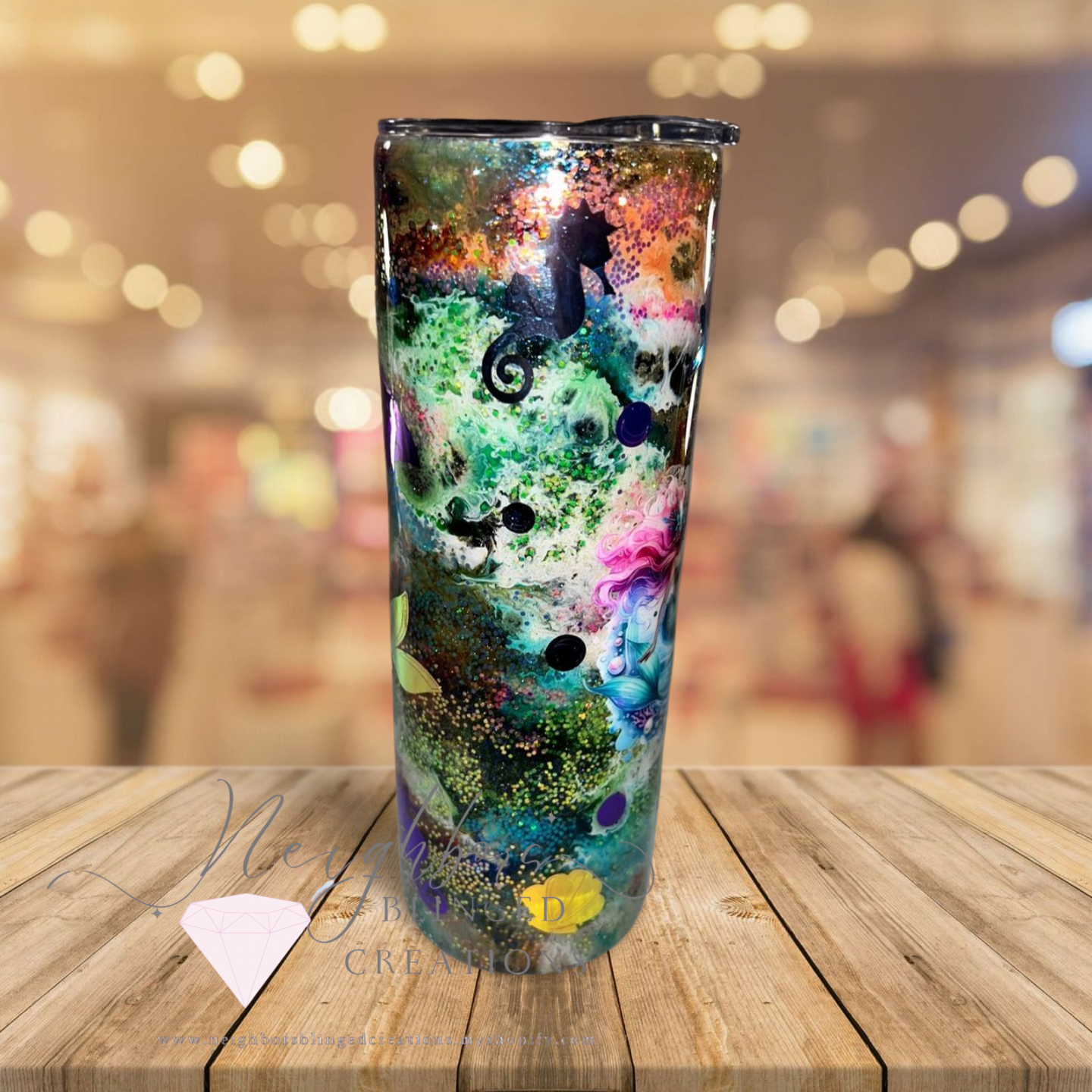 Handmade alcohol swirl ocean mermaid themed stainless steel doubled Tumblr