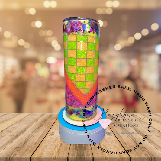 #2 - 20 ounce stainless steel double insulated checkered, leopard V split template neon glitter Tumblr