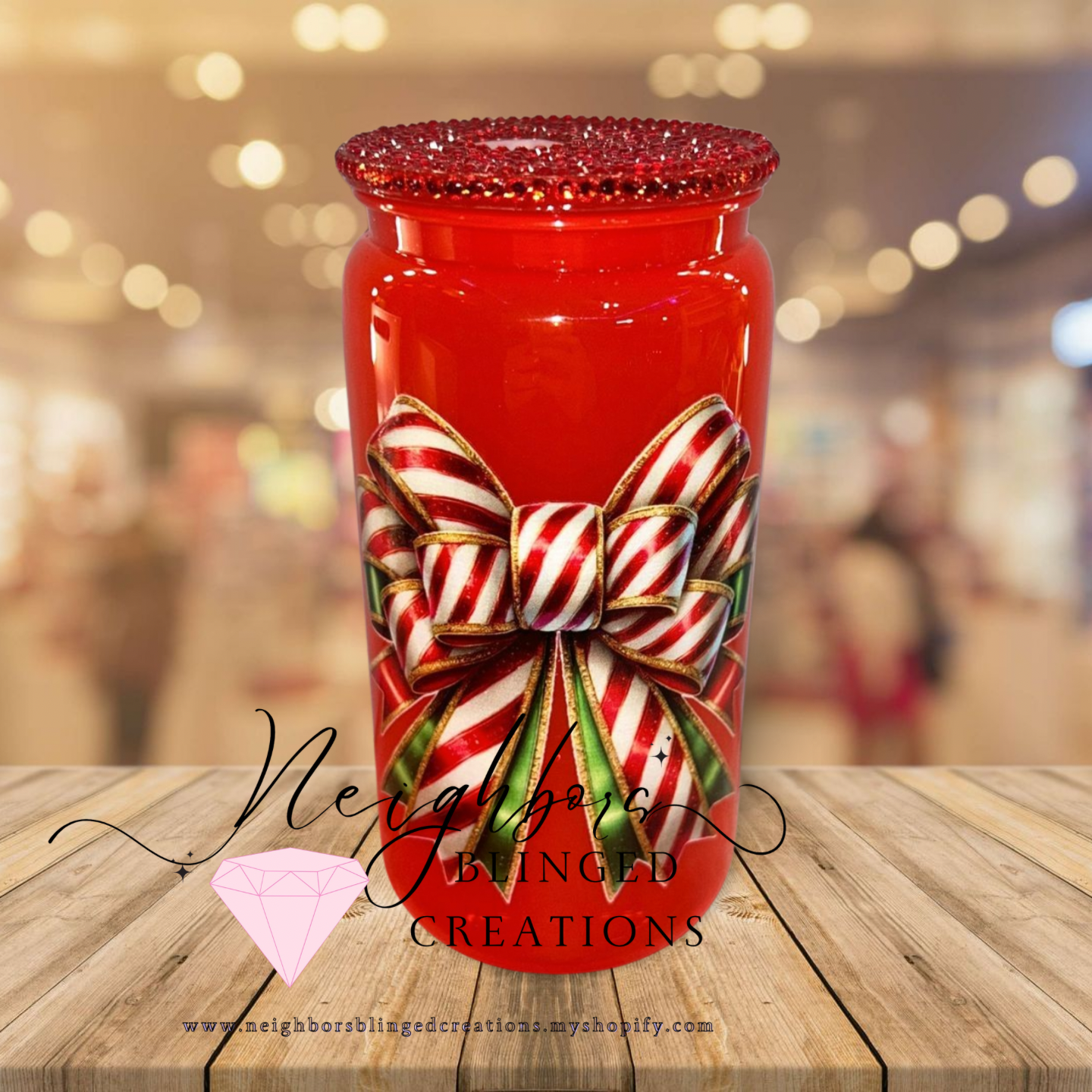 15oz Red Acrylic Cup W Custom Bedazzled lid