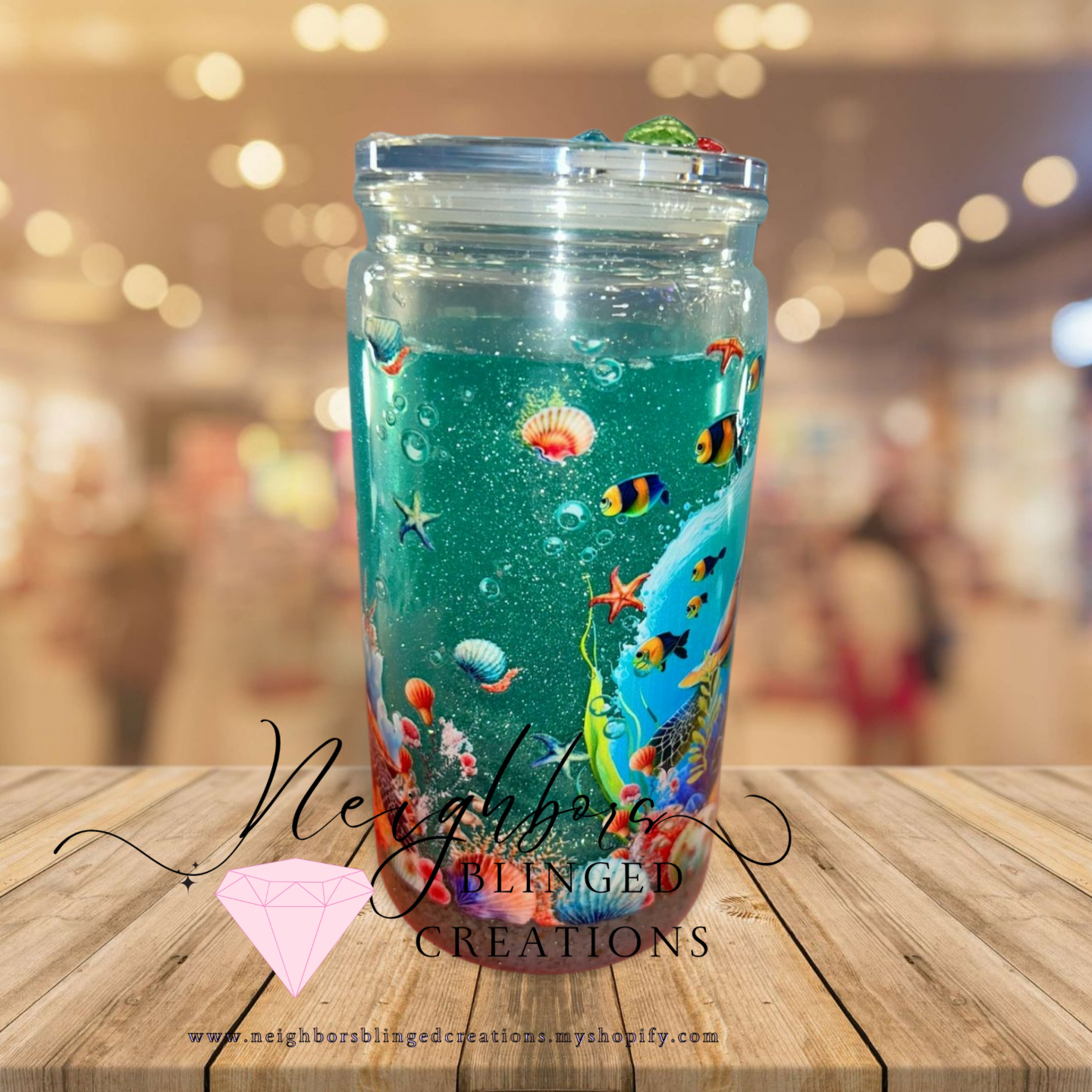 15oz Snowglobe Ocean Acrylic CupW Custom elements