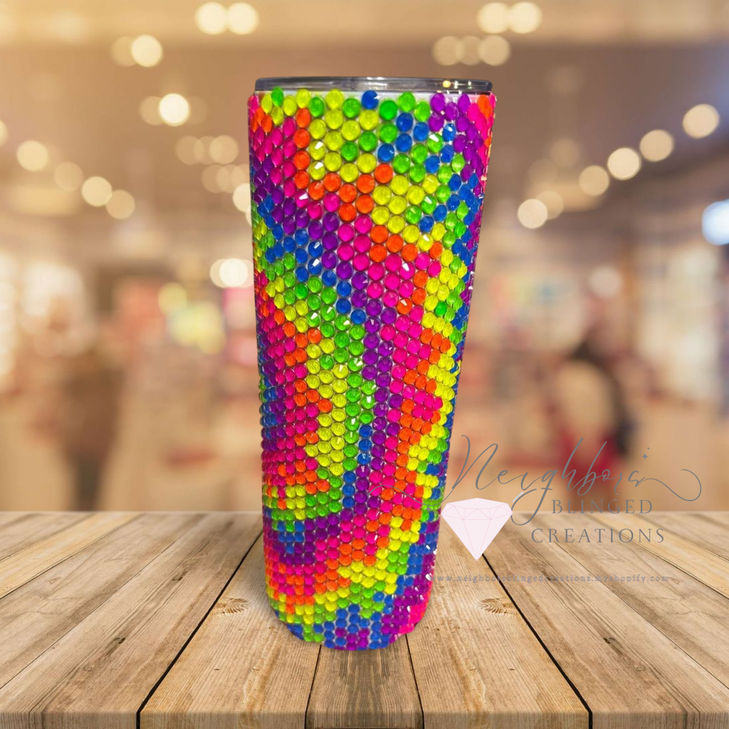 20oz Stainless Steel DBL Insulated Neon Tie-Die Rhinestoned Tumbler