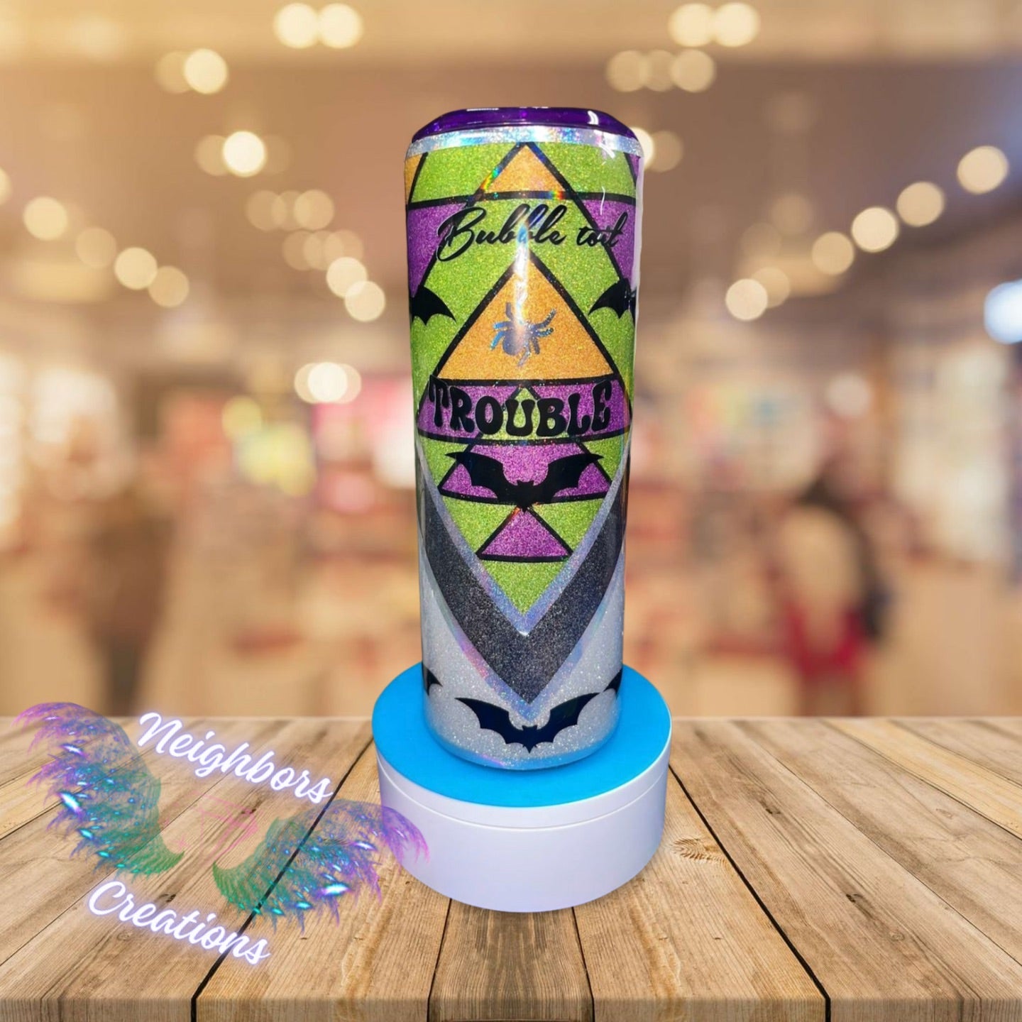 20 OZ Southwest V Split - Bubble of Trouble Ghouls Halloween Themed Glittered Tumbler With Custom Booty and Lid