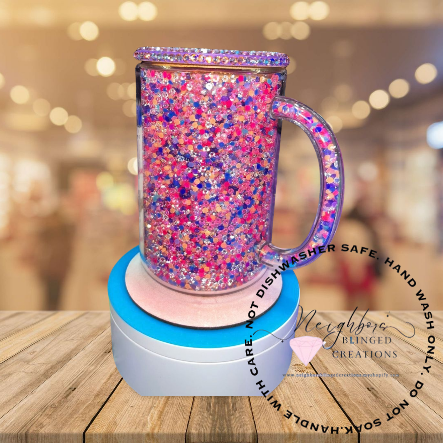 #4 - 16Oz Glass Snow-globe Mug With Rhinestones inside and in the handle