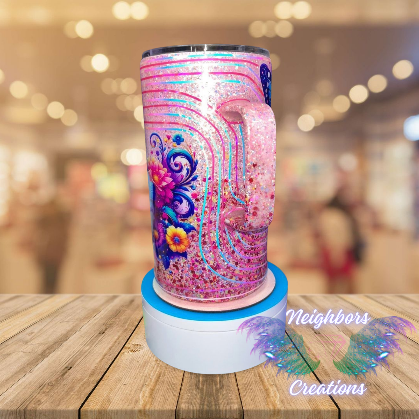 #19 - 15OZ Glittered Butterfly DBLE Wall Stainless Steel Mug With Handle