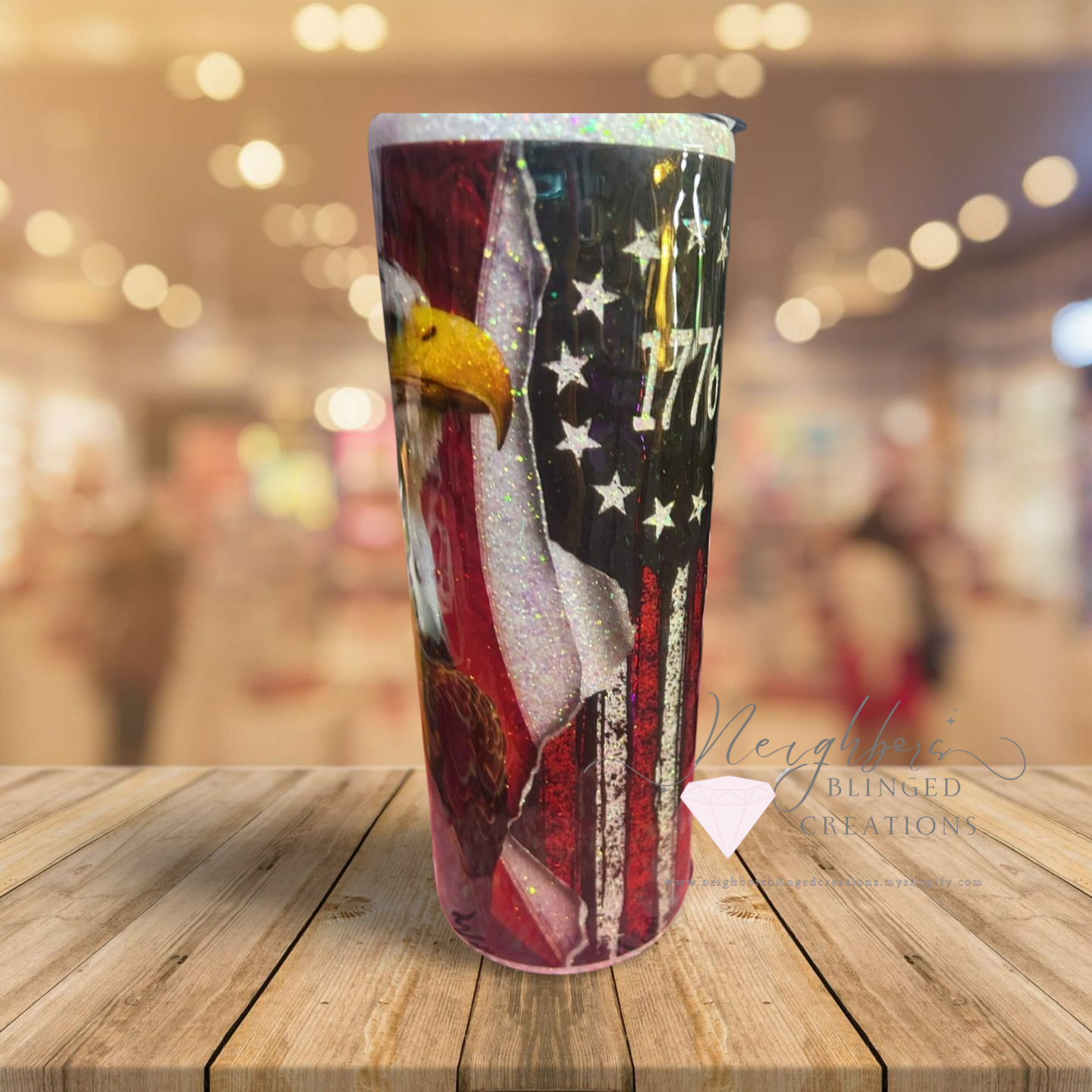 20oz Stainless Steel double insulated We the People American Bald Eagle Glittery tumbler