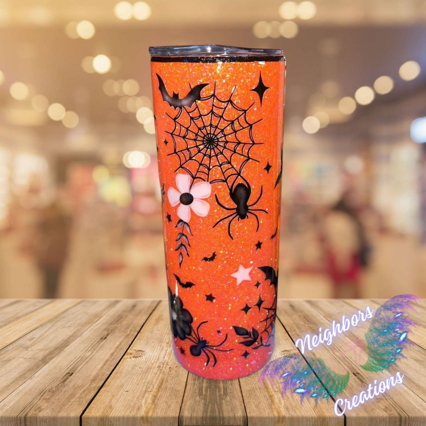 20 OZ Perfectly Wicked Orange N Black Glittered DBL INS Tumbler