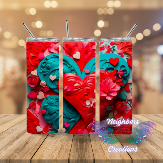 Teal N Red Hearts Sub Tumbler