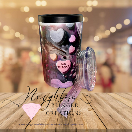 12oz Can Cousy / Cup - valentines hearts with dark roses